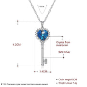 Key Heart Sterling Silver Necklace with  Crystals