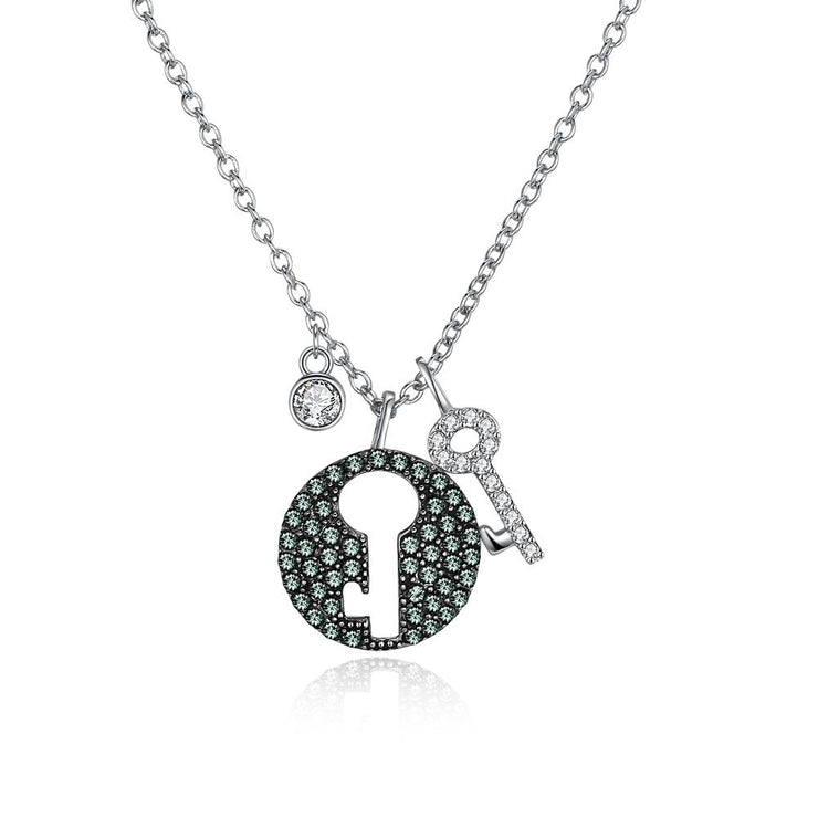 Key Sterling Silver Necklace with  Crystals