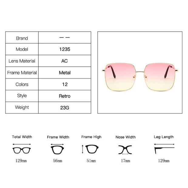 RBRARE Luxury Square Sunglasses Women Brand Designer Retro Alloy Frame Big Sun Glasses Vintage Gradient Male