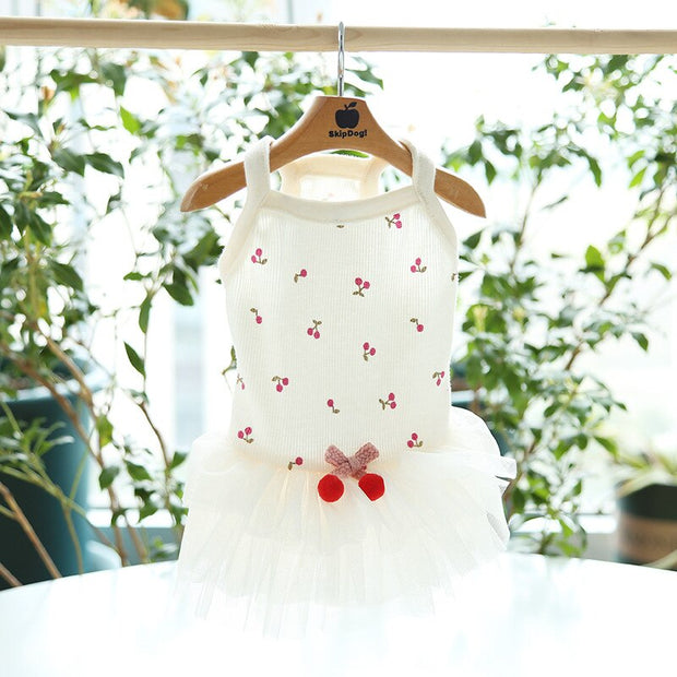 Cute Cherry Dog Dress Summer Cat Clothes Puppy Clothing Tutu White Color Dog Dresses Yorkshire Pomeranian BIchon Costume Outfit