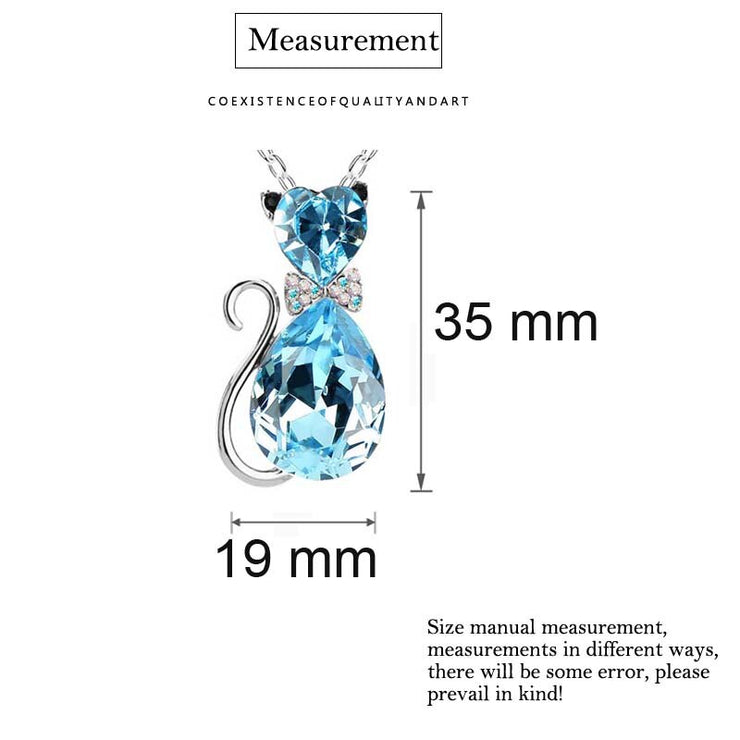 Cute Cat Pendant Necklace For Women Heart Crystal Jewelry Austrian Crystal Clavicle Chain Necklace