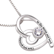 "I Love you Grandma to the moon and back" Heart Necklace Embellished with Austrian Crystal in 18K White Gold Plated