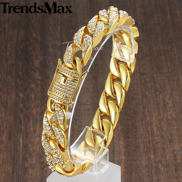 Miami Curb Cuban Chain Bracelet For Men Gold