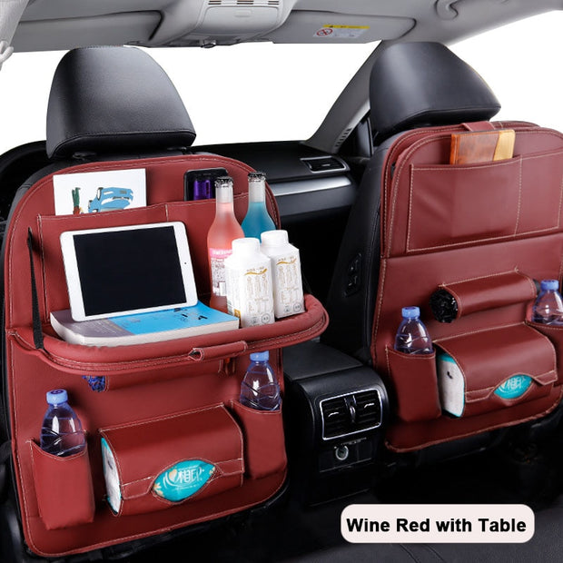 Car Seat Back Organizer Pu Leather Pad Bag Car Storage Organizer Foldable Table Tray Travel Storage Bag Auto Accessories