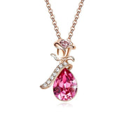 Austrian Crystal Pink Topaz Waterdrop with Pink Topaz Rose  Necklace