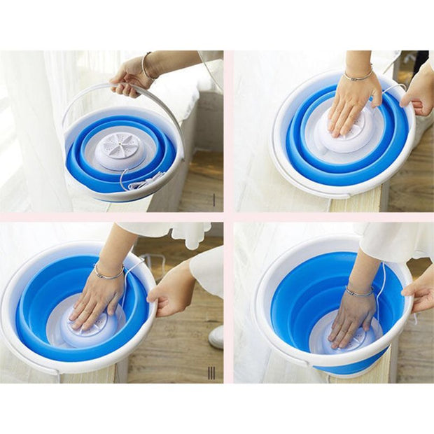 Foldable Mini Washing Machine Rotating Ultrasonic Turbines Washer USB Charging