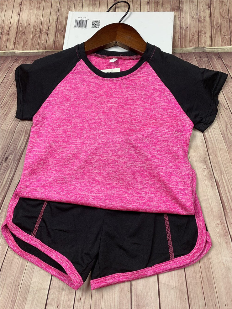 Kids Fitness T-shirt Gym Shorts Sports Women Girl Running Tops Tee Jogging Suits Children Training Yoga Set Tracksuit Sportswear