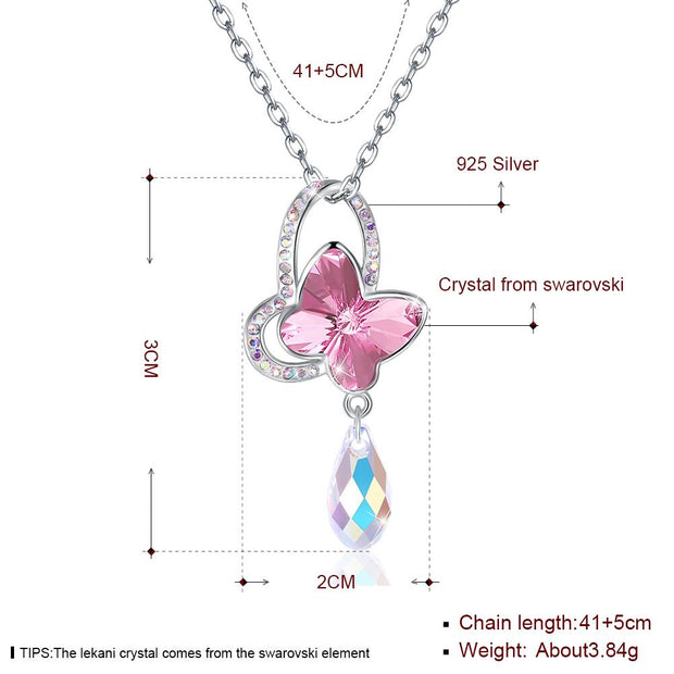 Pave Butterfly Sterling Silver Necklace with  Crystals