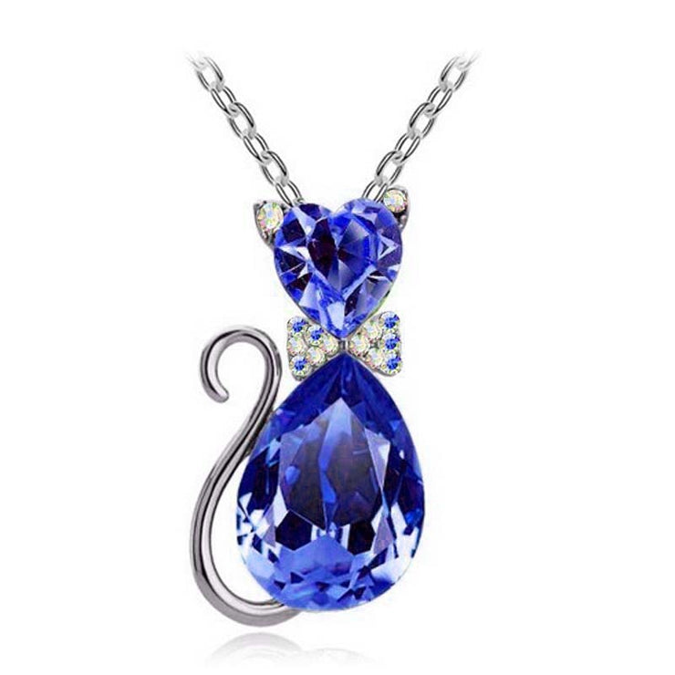 Cute Cat Pendant Necklace For Women Heart Crystal Jewelry Austrian Crystal Clavicle Chain Necklace