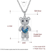 Teddy Bear Sterling Silver Necklace with  Crystals