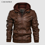 CARANFIER Mens PU Hooded Jackets Coats Motorcycle Biker Faux Leather Jacket Men Classic Winter Jackets Clothes  European Size