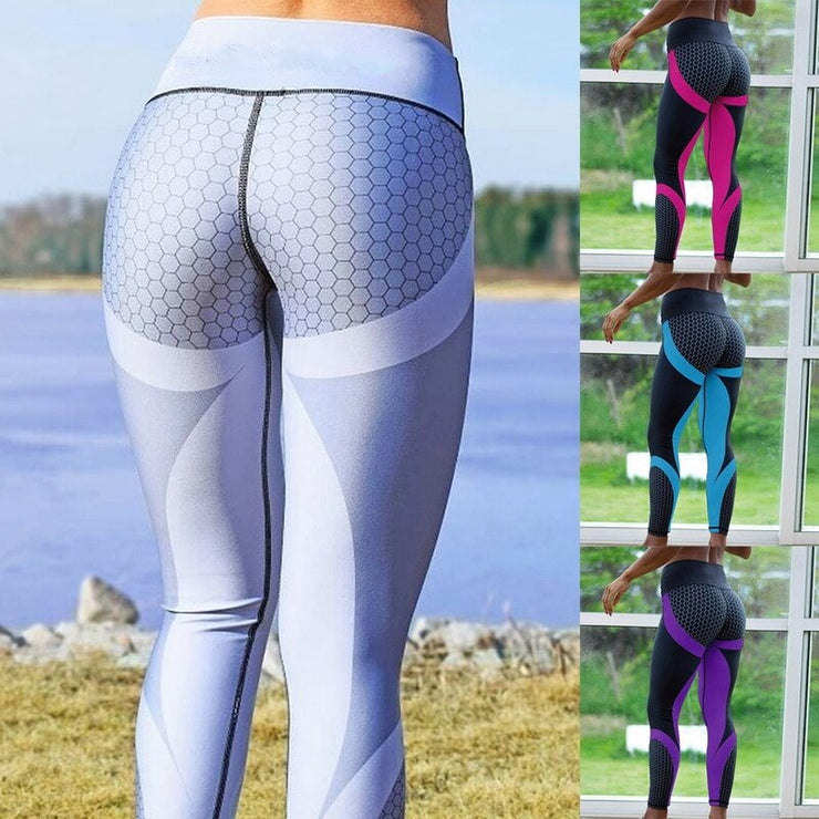 Women Fitness Running Yoga Pants Honeycomb Printed