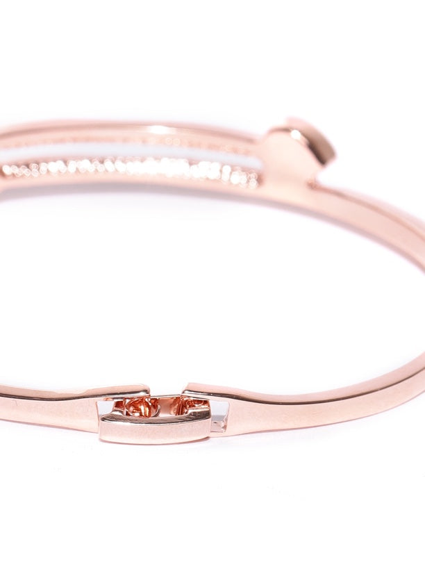 Rose Gold-Plated Handcrafted Stone-Studded Link Bracelet