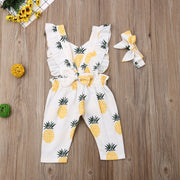 Emmababy Newborn Baby Girl Clothes Sleevless Ruffle Pineapple Print Romper Jumpsuit Headband 2Pcs Outfits Clothes Summer