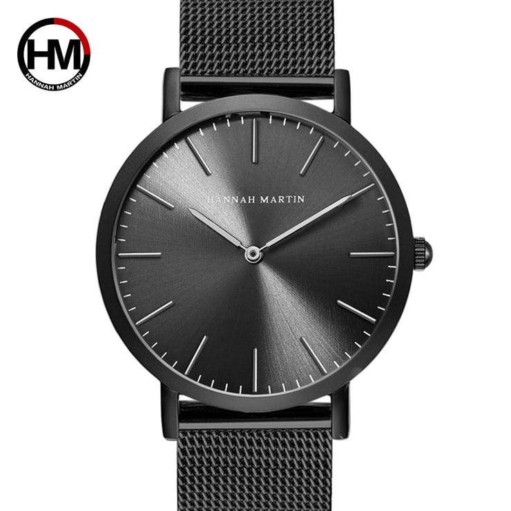 HANNAH MARTIN Watches Luxury Brand Simple Quartz Watch Stainless Steel Mesh Band