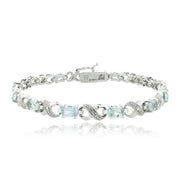 10.00 Ct Genuine Blue Topaz Infinity Bracelet embellished With Crystals In 18k White Gold Filled