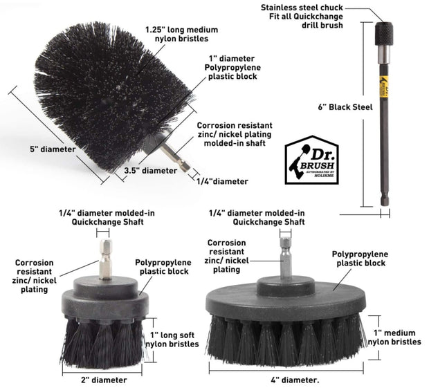 Scrub Cleaning Drill Brush Black Set, All Purpose Drill Power Brushes Kit, 4 pack