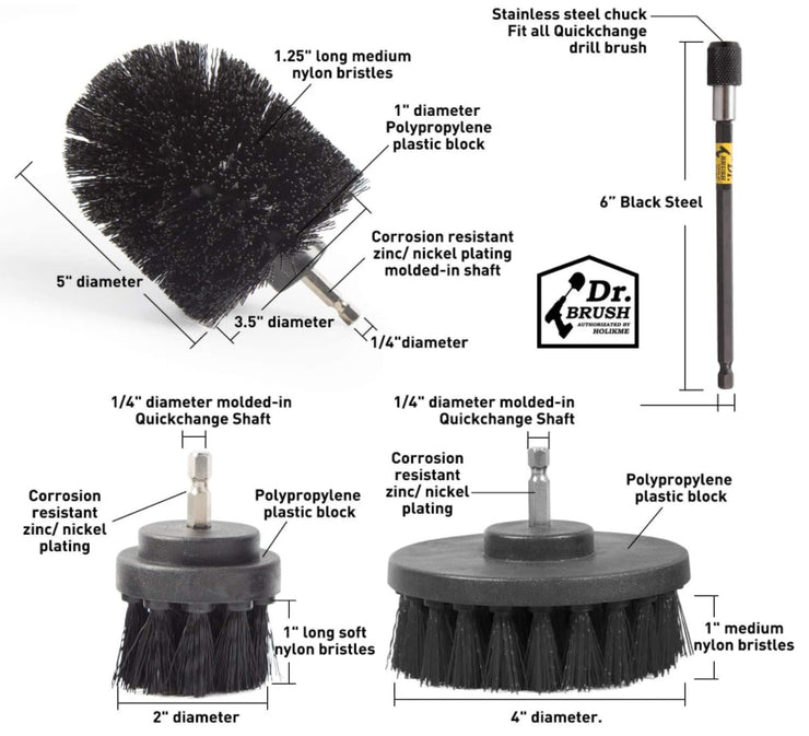 Scrub Cleaning Drill Brush Black Set, All Purpose Drill Power Brushes Kit, 4 pack