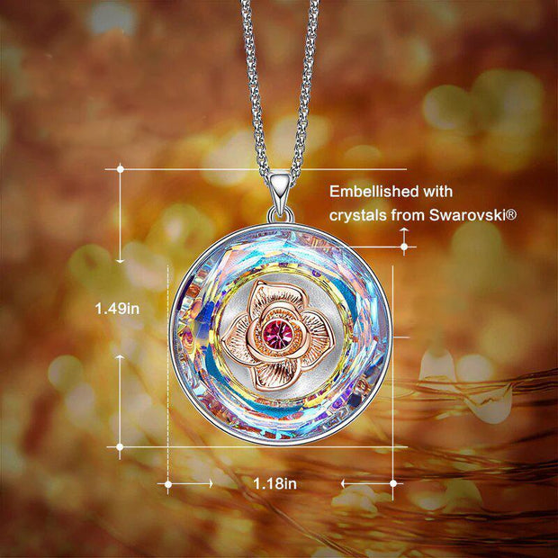 Austrian Crystal Rainbow of the World Disc with Rose Necklace