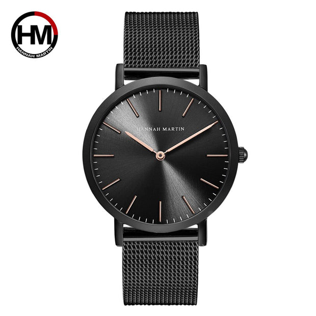 HANNAH MARTIN Watches Luxury Brand Simple Quartz Watch Stainless Steel Mesh Band