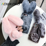 Kowkaka Cute Rabbit Ears Fur Plush Phone Shell