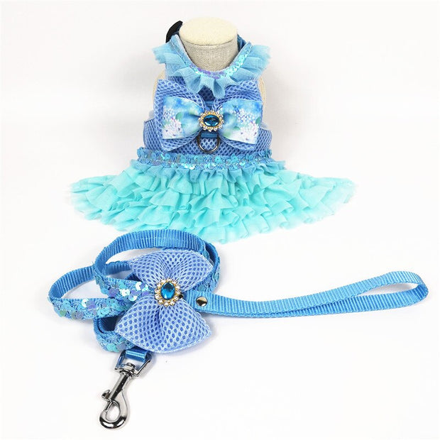 Princess Dog Dresses for Small Dogs Yorkshire Chihuahua Summer Dog Dress Harness and Leash Set Lace Pet Costume Accessories