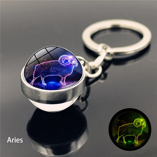 12 Constellation Luminous Keychain Glass Ball