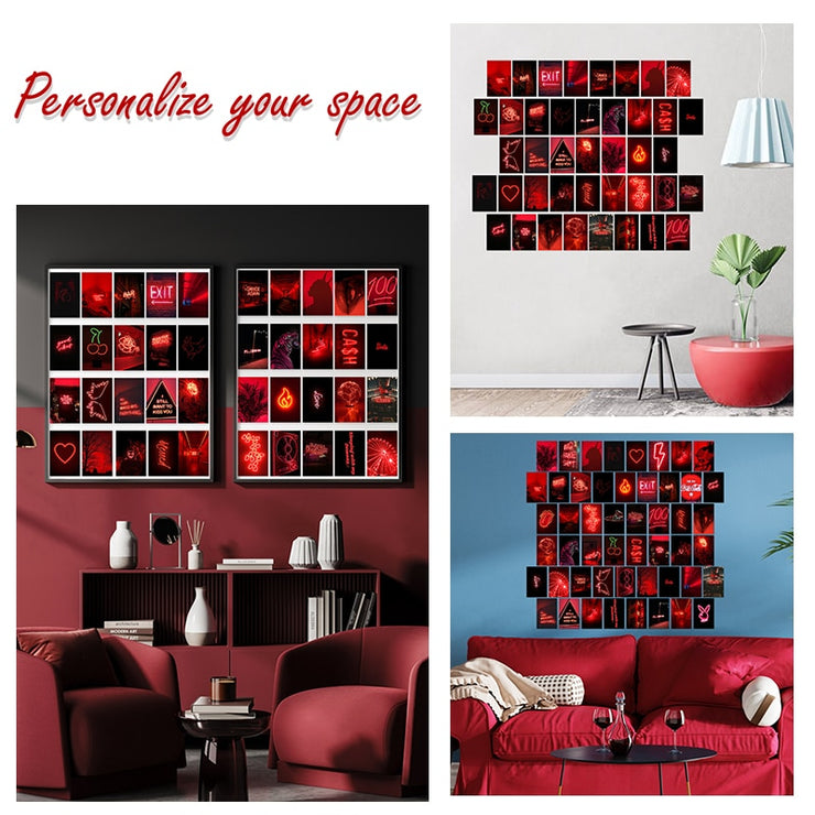 50Pcs Red Neon Aesthetic Pictures for Wall Collage Kits