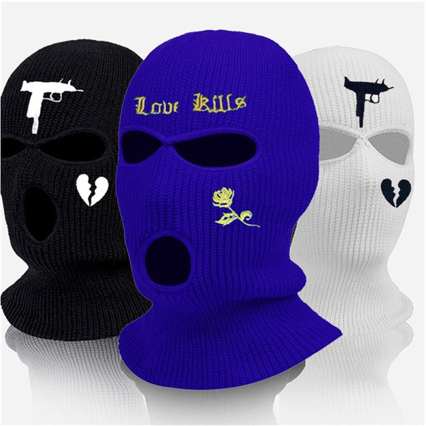 1Pc Embroidery Balaclava Face Mask 3-Hole for Cold Weather, Winter Ski Mask for Men and Women Thermal Cycling Mask Christmas Gif