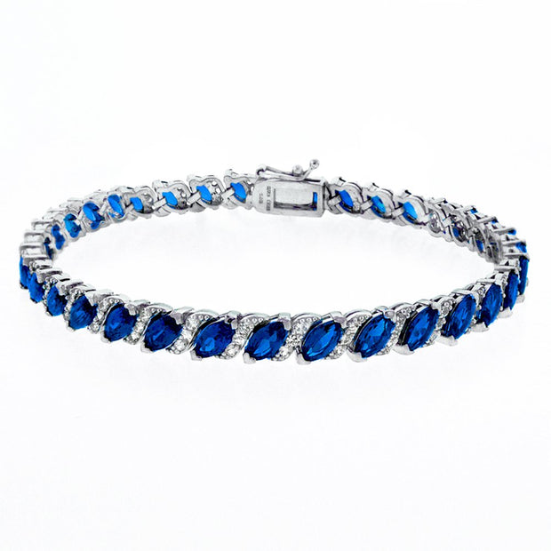 20.00 Ct Genuine Sapphire ine Bracelet embellished With Crystals In 18k White Gold Filled