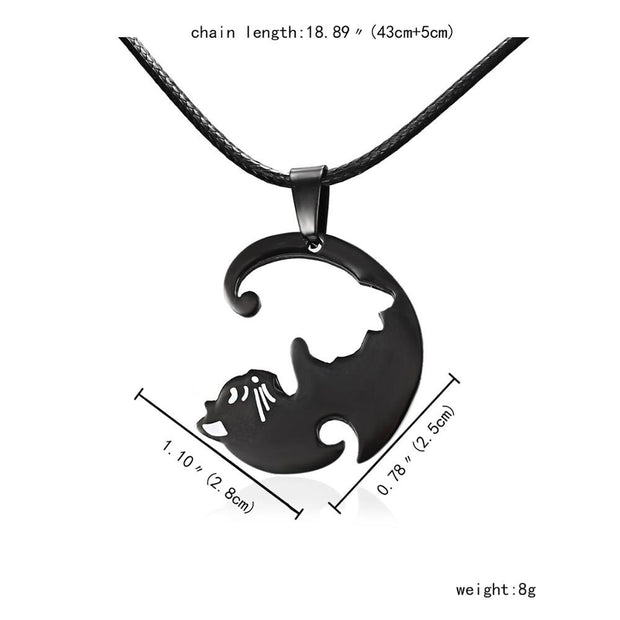 Couples Necklaces Black & White Classic Yin Yang Animal Cat Pendant Necklace