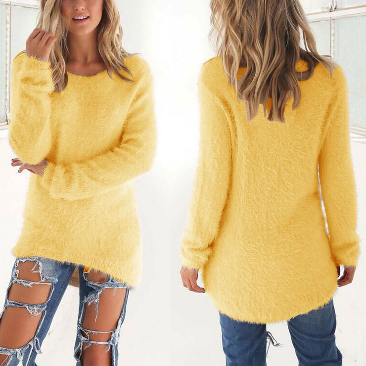 Women Loose Long Sleeve Solid Warm Pullovers