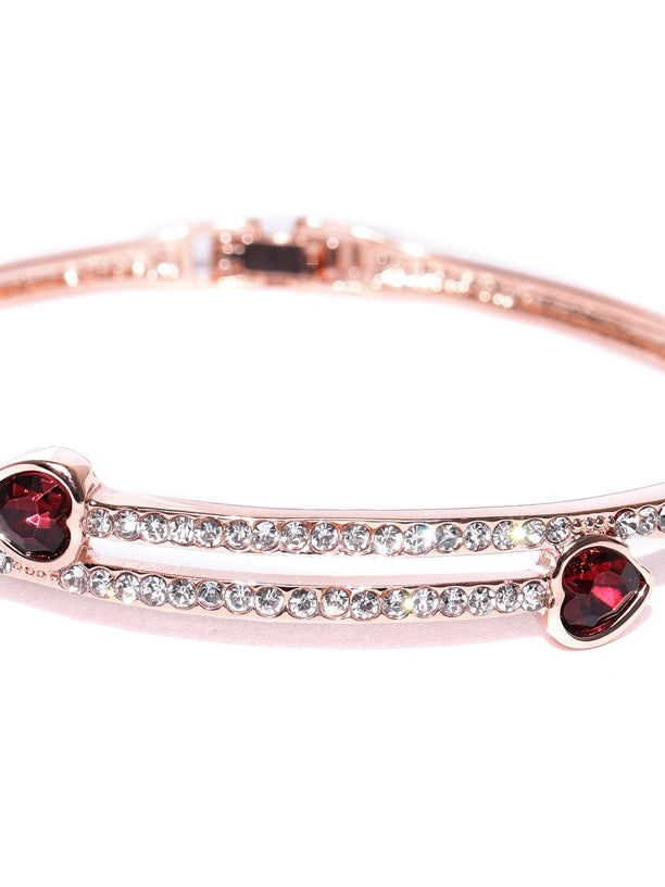 Rose Gold-Plated Handcrafted Stone-Studded Link Bracelet