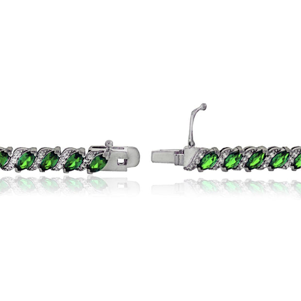 20.00 Ct Genuine Emerald ine Bracelet embellished With Crystals In 18k White Gold Filled