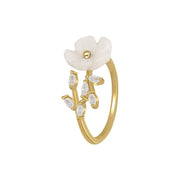 Elegant White Shell Flower Branch Shape Golden Opening Rings