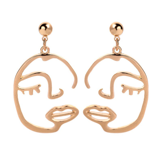 2019 Korean Fashion Jewelry Gold Color Alloy Face Dangle Earrings