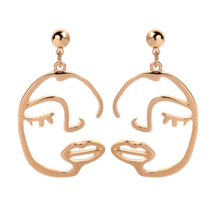 2019 Korean Fashion Jewelry Gold Color Alloy Face Dangle Earrings