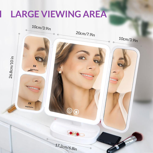 EASEHOLD 2x/5x/10x Magnifying Makeup Mirror Vanity 66 LEDs Rechargeable 3 Color Modes Adjustable 180 and 90 Degree Rotation