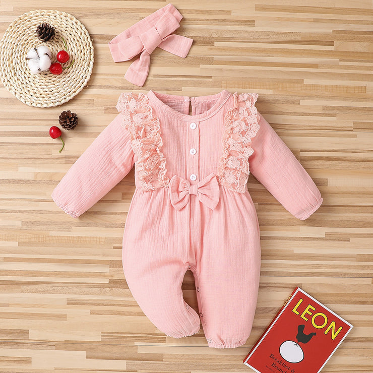 Tie dye Print Jumpsuit Newborn Infant Baby Girl Cotton Linen Romper Lace Bow One Piece Jumpsuit Clothes baby girl winter clothes