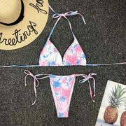 Women's Sexy Tie-dye Swimwear Thong Push-up Padded Bra Micro Bikini Halter Set Two Piece Swimsuit Brazilian Swimwear Купальник