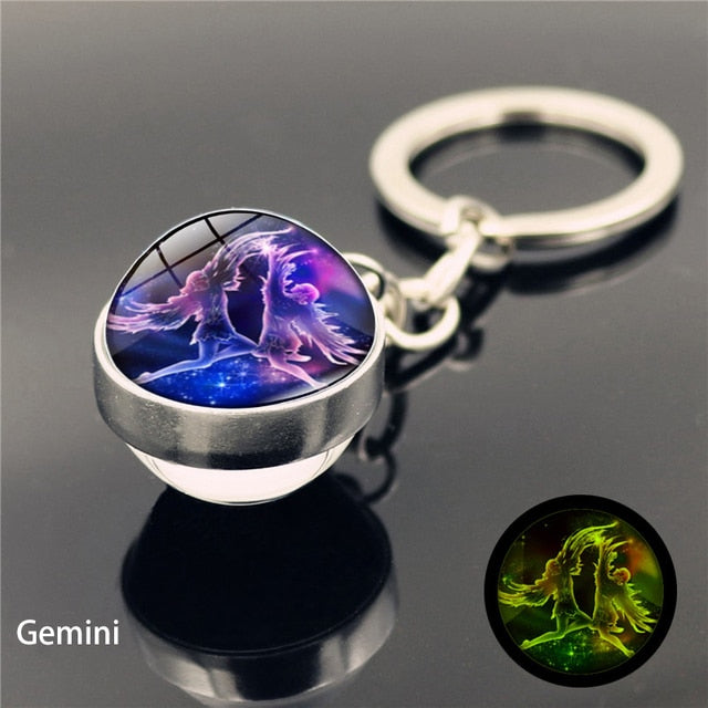 12 Constellation Luminous Keychain Glass Ball