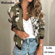 Wuhaobo Fashion Retro Floral Print Women Coat Casual Zipper Up Bomber Jacket Ladies Casual Autumn Outwear Coats Women Clothing