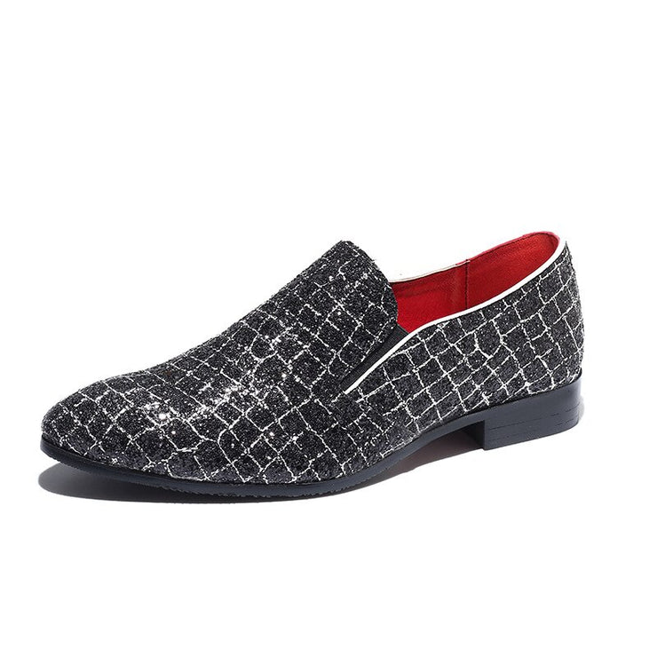 M-anxiu Fashion Grids Pattern Leather Loafers Shining Sequins