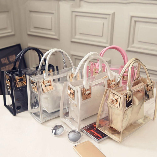 2pcs Women Fashion Shoulder Bag Clear Jelly  Transparent Handbag