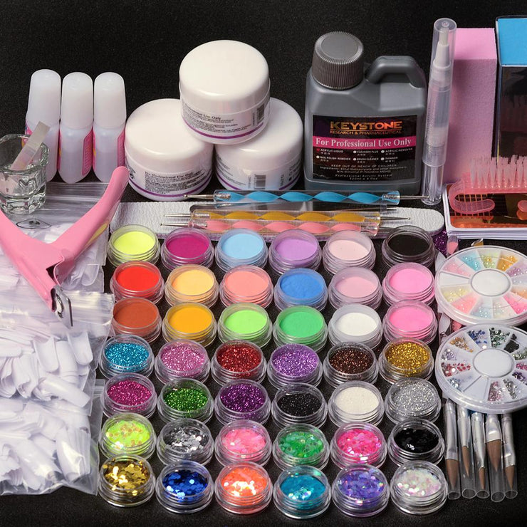 Manicure Set Acrylic Nail Kit Acrylic Powder 3D Tips Glass Cup Nail Brush Crystal Polymer Nail Art Tools For Manicure Nail Set