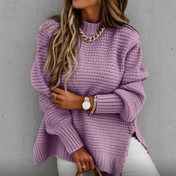 Women High Neck Pullover Long Sleeve Coarse Knit Sweaters