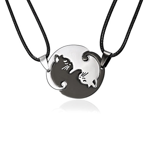 Couples Necklaces Black & White Classic Yin Yang Animal Cat Pendant Necklace