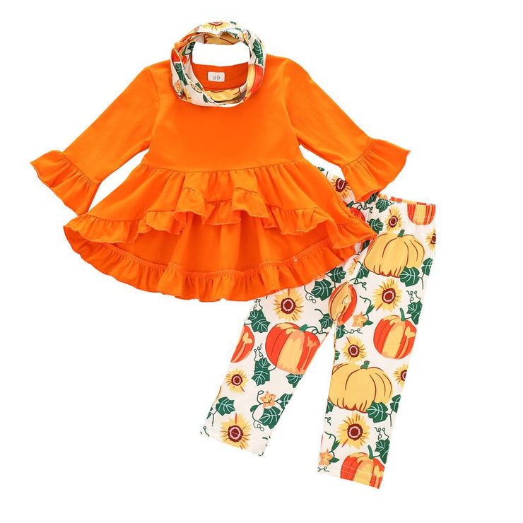 Kids Halloween Tails Dress Sets Toddler Baby Girls Long-sleeved Pumpkin Print Outfits Set Baby Toddler Girl Clothes Winter 2020