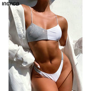 INGAGA Shiny Swimwear Bikini Women's Swimsuits Push Up Biquini High Waist Bikinis High Cut Bathing Suits 2021 New Patchwork