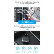 L3 Smart Keyless Fingerprint Padlock USB Rechargeable Anti-Theft Security Lock IP65 Waterproof Door Luggage Case Lock